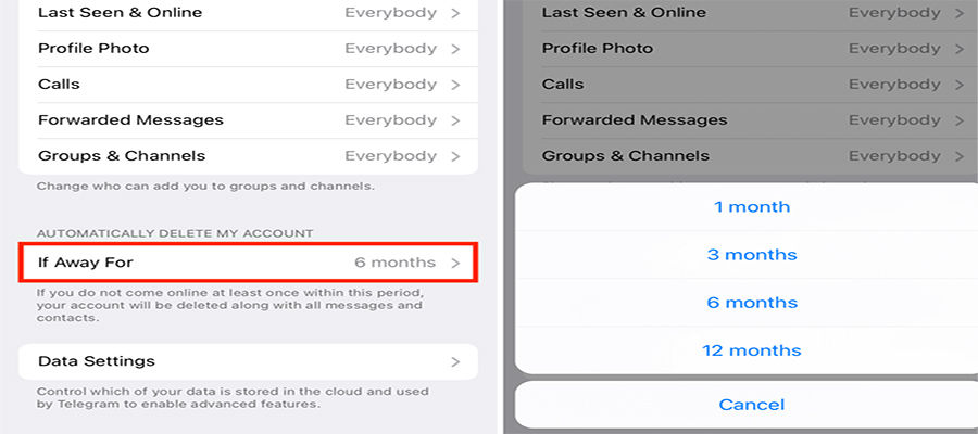 حذف خودکار اکانت تلگرام 
