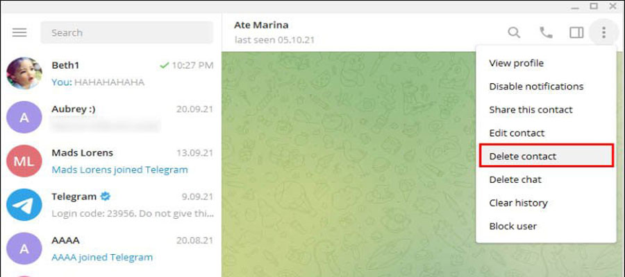 حذف تکی مخاطبین تلگرام در دسکتاپ