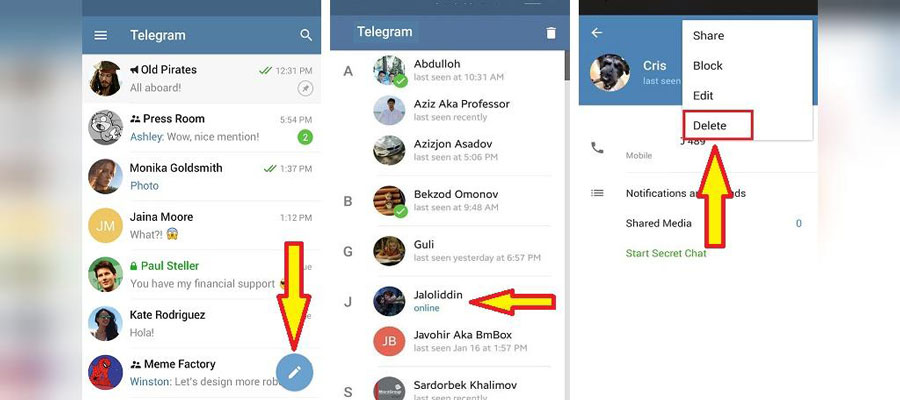 آموزش تصویری حذف مخاطب در تلگرام