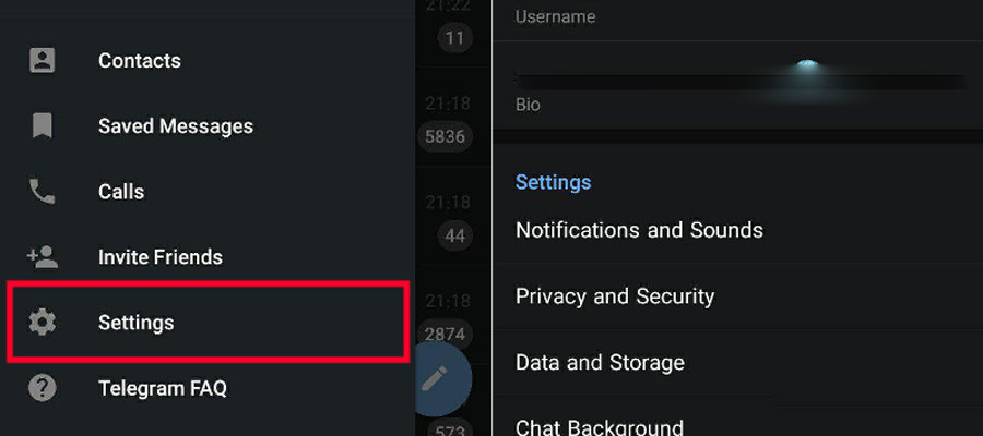 settings اکانت تلگرام